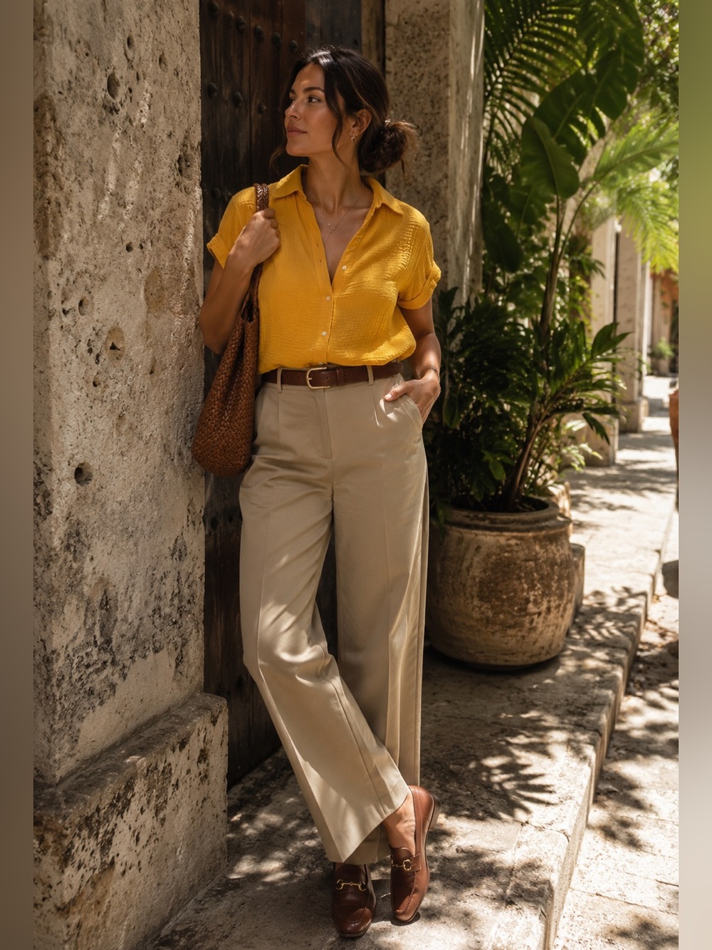 Women's Yellow Button-Up Top
